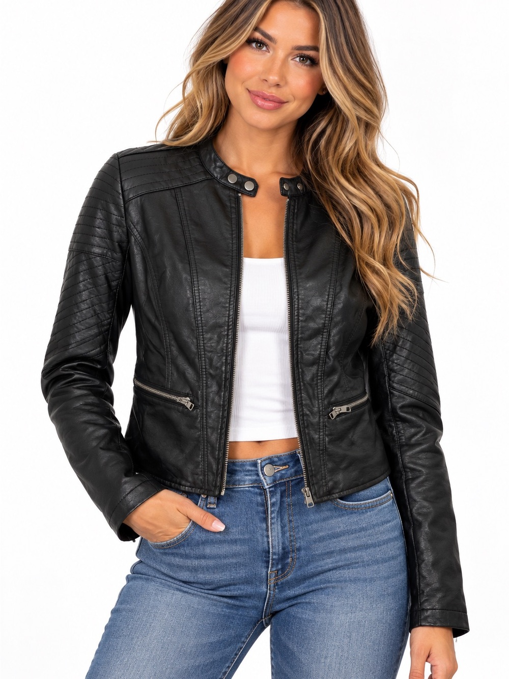 Xhilaration Black Faux Leather Moto Jacket Biker motorcycle Y2K Size Small